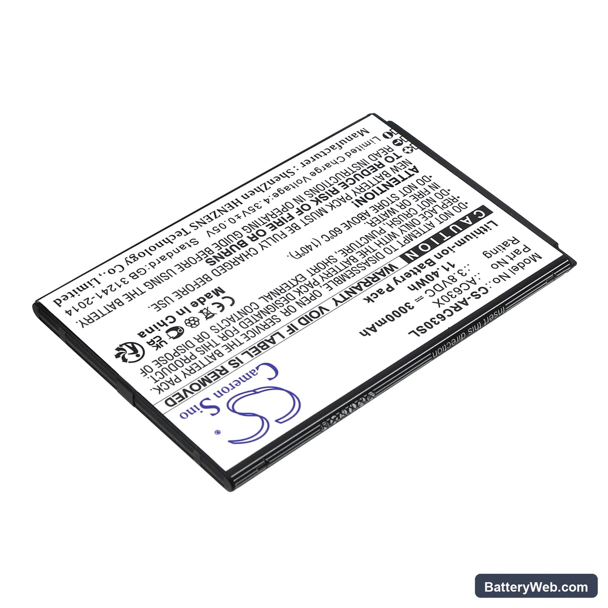 Archos Oxygen 63 Replacement Battery, 3.8V, 3000mAh, Li-ion 2