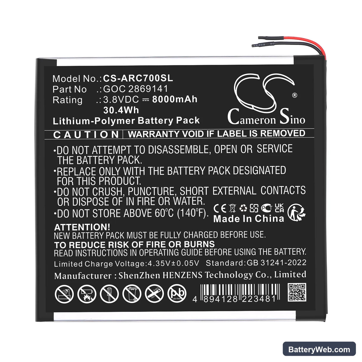 Archos 101B Oxygen Replacement Battery, 3.8V, 8000mAh, Li-Polymer 3