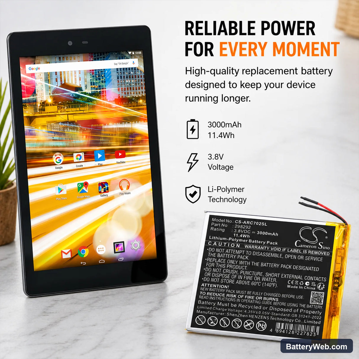 Archos 70 Oxygen Replacement Battery, 3.8V, 3000mAh, Li-Polymer 7