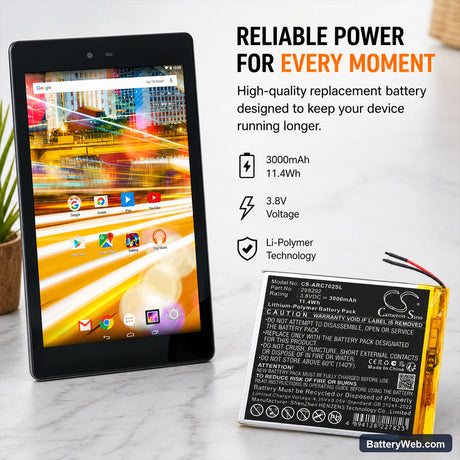 Archos 70 Oxygen Replacement Battery, 3.8V, 3000mAh, Li-Polymer 7