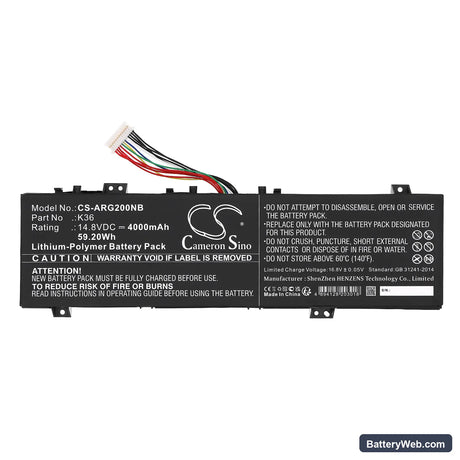 Enz K36N Replacement Battery, 14.8V, 4000mAh, Li-Polymer 3
