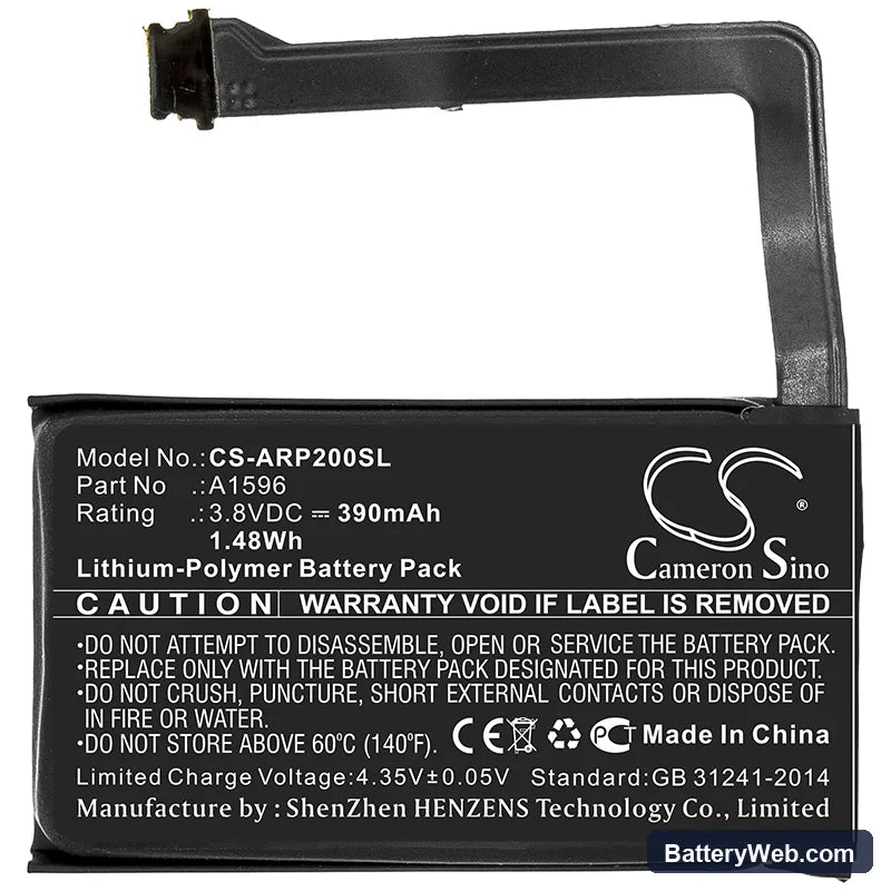 Apple MRXJ2ZP/A Replacement Battery, 3.8V, 390mAh, Li-Polymer 3