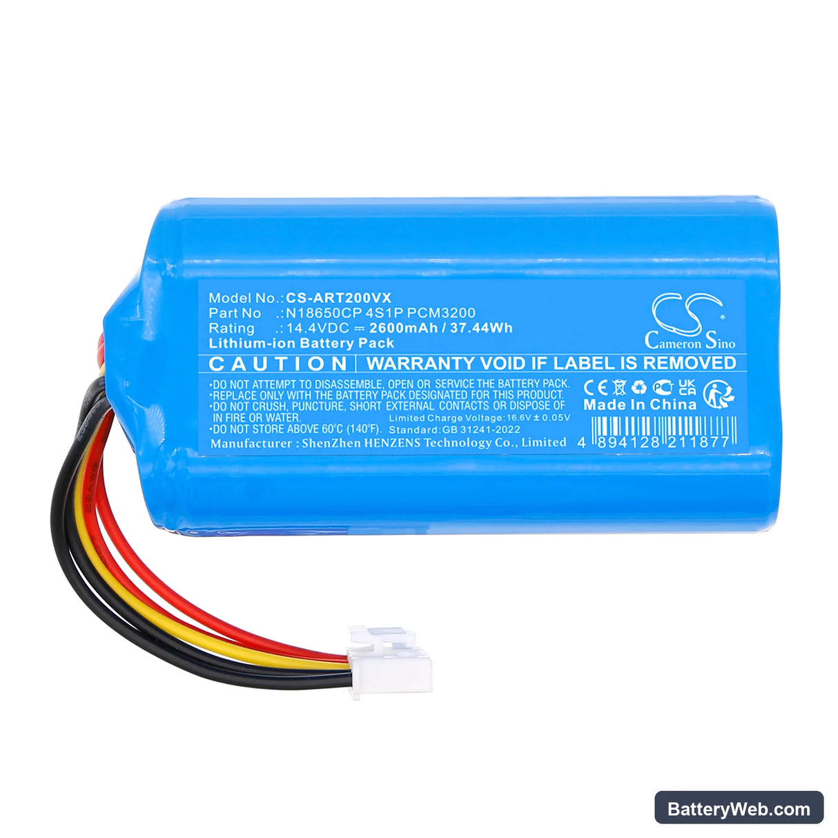 Airrobo T20+ Replacement Battery, 14.4V, 2600mAh, Li-ion 3