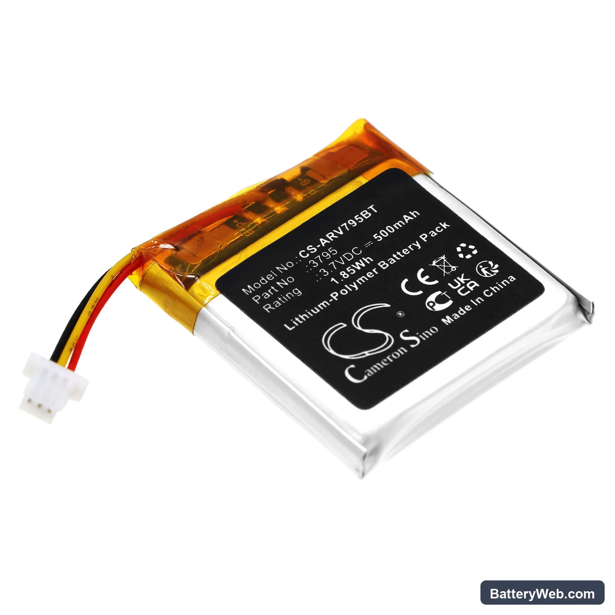 Alarm.com Video Doorbell Replacement Battery, 3.7V, 500mAh, Li-Polymer 1