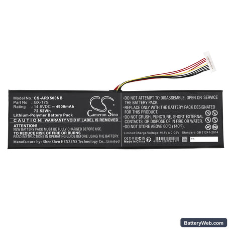 Aorus X5S Replacement Battery, 14.8V, 4900mAh, Li-Polymer 3