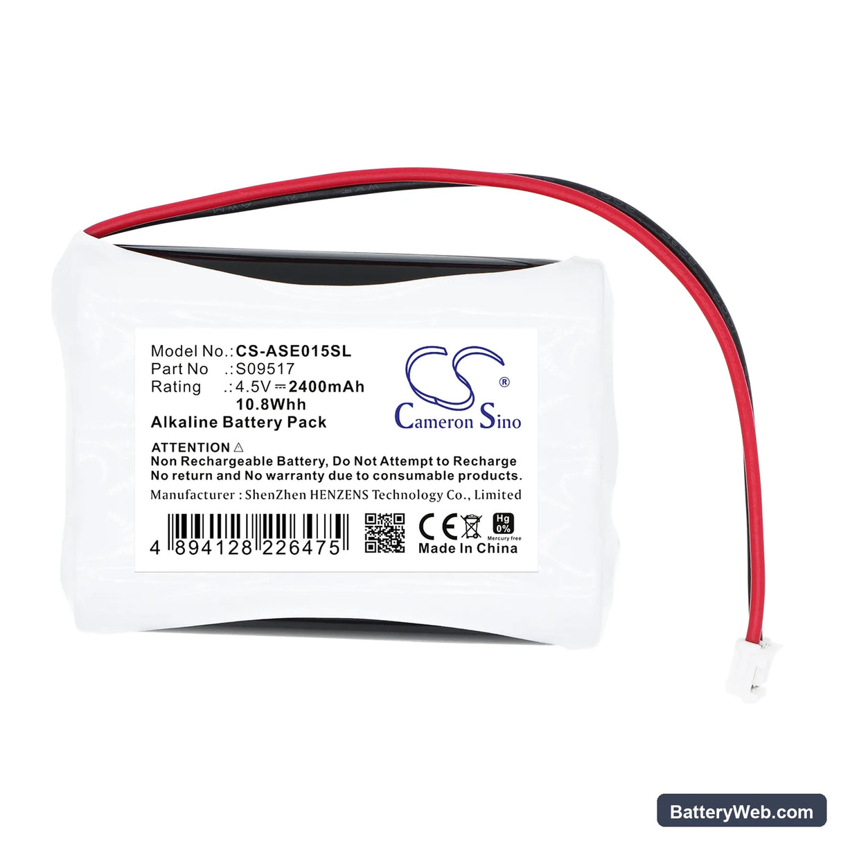Assa Abloy EG.086 Replacement Battery, 4.5V, 2400mAh, Alkaline 3