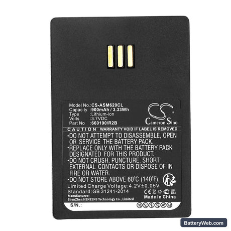 Aastra DT690 Replacement Battery, 3.7V, 900mAh, Li-ion 5
