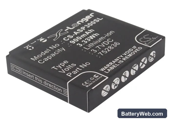 Astak Action Pro 3 Replacement Battery, 3.7V, 900mAh, Li-ion 1