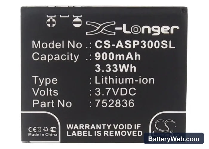 Astak Action Pro 3 Replacement Battery, 3.7V, 900mAh, Li-ion 5
