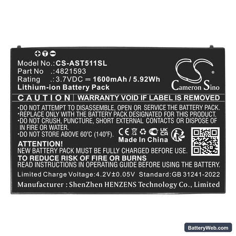 Assa Abloy VOT1511L2R01 Replacement Battery, 3.7V, 1600mAh, Li-ion 5