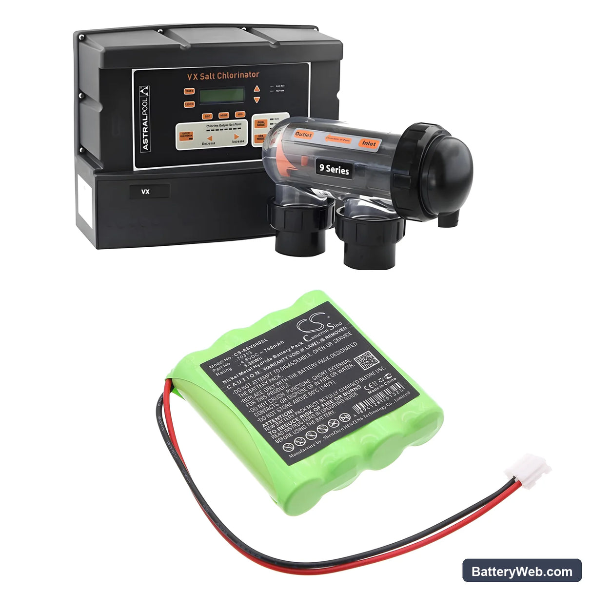 AstralPool VX Salt Chlorinator Replacement Battery, 4.8V, 700mAh, Ni-MH 4