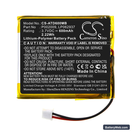 Alecto DBX-60 Replacement Battery, 3.7V, 600mAh, Li-Polymer 3