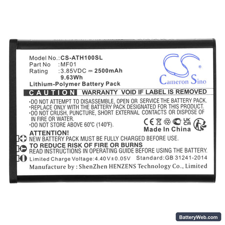 AT&T Turbo Hotspot 2 Replacement Battery, 3.85V, 2500mAh, Li-Polymer 3