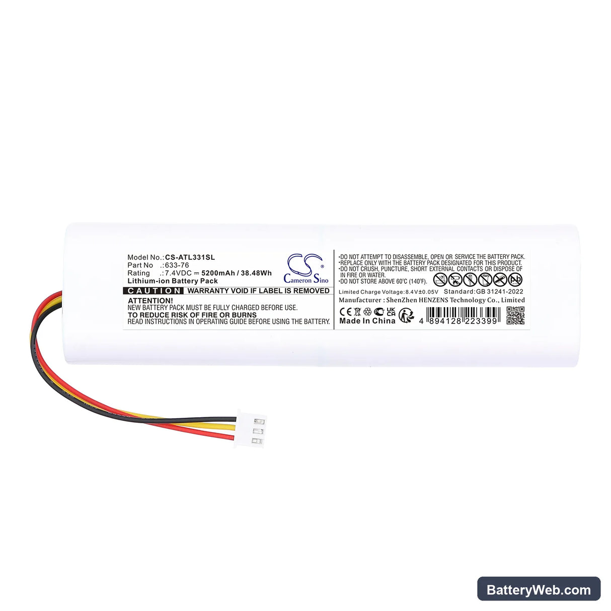 Anritsu S331L Replacement Battery, 7.4V, 5200mAh, Li-ion 3