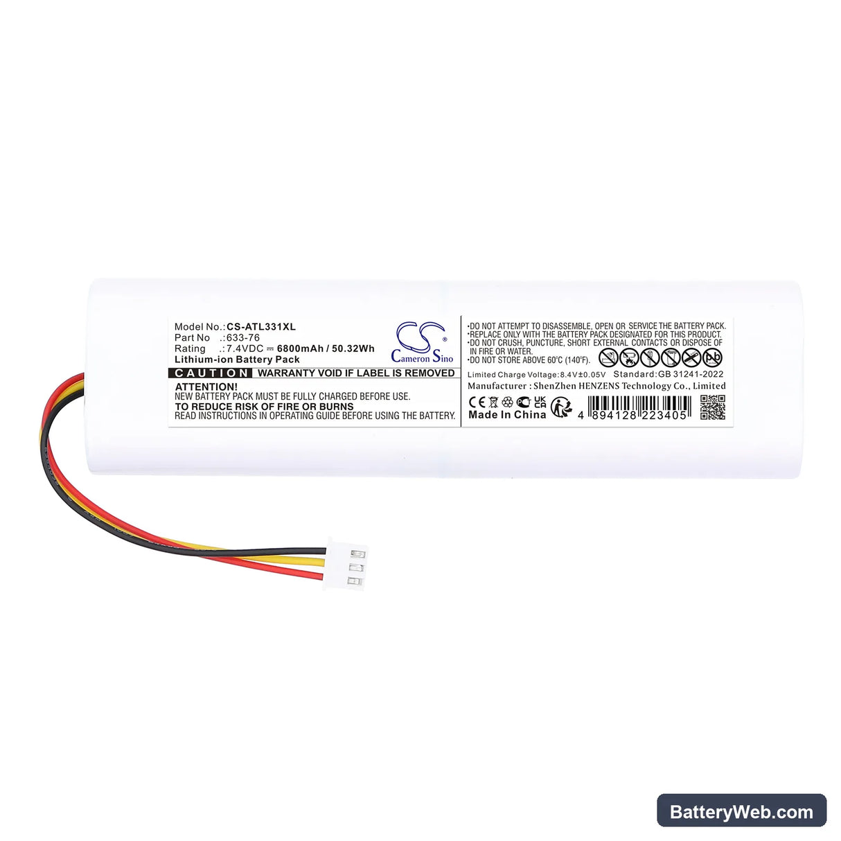 Anritsu S331L Replacement Battery, 7.4V, 6800mAh, Li-ion 3
