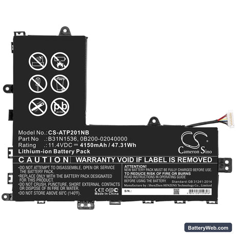 Asus TP201 Replacement Battery, 11.4V, 4150mAh, Li-ion 3