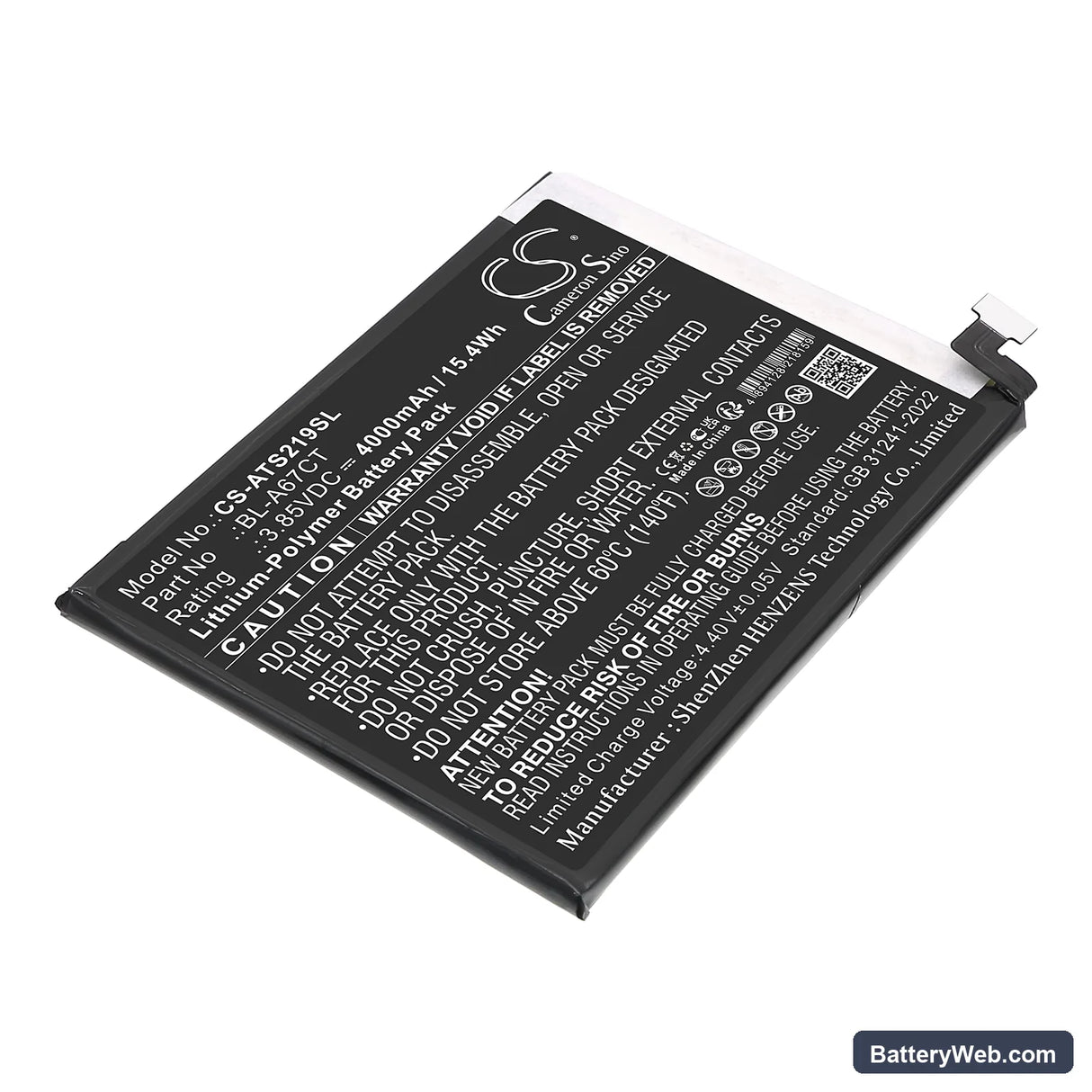 Cricket Outlast 5G Replacement Battery, 3.85V, 4000mAh, Li-Polymer 1