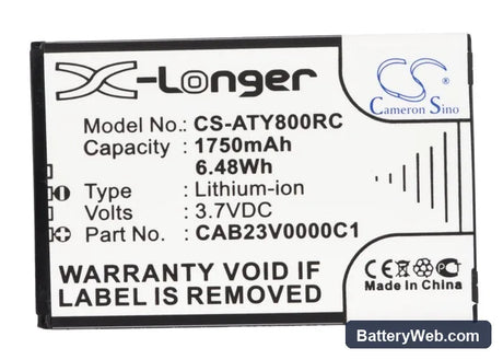 Alcatel One Touch Link Y800 Replacement Battery, 3.7V, 1750mAh, Li-ion 5