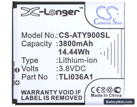 Alcatel One Touch Link Y900 Replacement Battery, 3.8V, 3800mAh, Li-ion 5