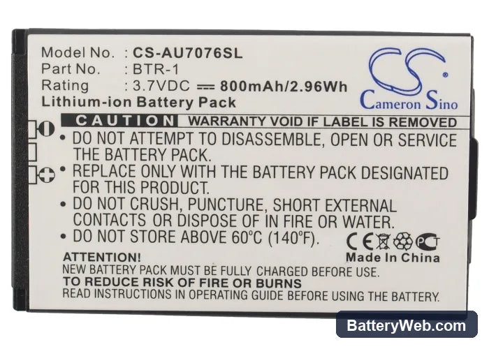 AudioVox CDM-7076 Replacement Battery, 3.7V, 800mAh, Li-ion 5