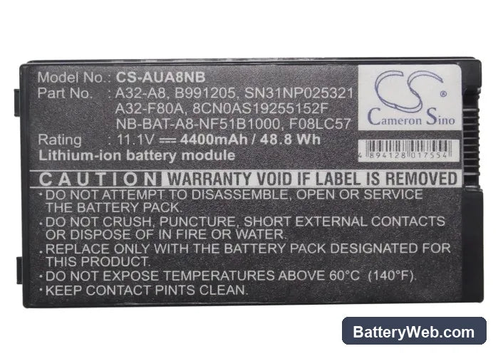 Asus F8Sn Replacement Battery, 11.1V, 4400mAh, Li-ion 5