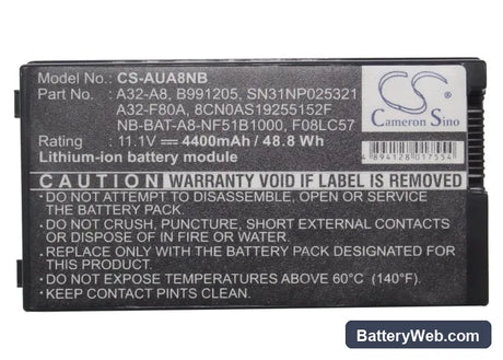 Asus F8Sn Replacement Battery, 11.1V, 4400mAh, Li-ion 5