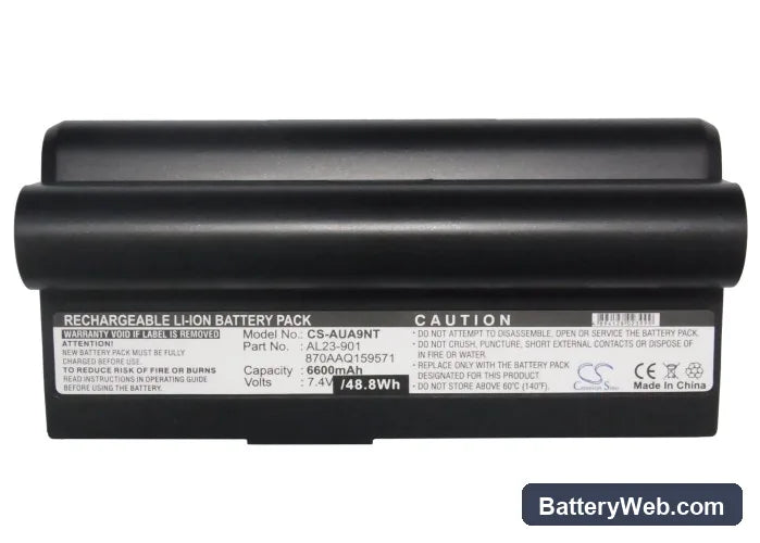 Asus Eee PC 901 Replacement Battery, 7.4V, 6600mAh, Li-ion 5