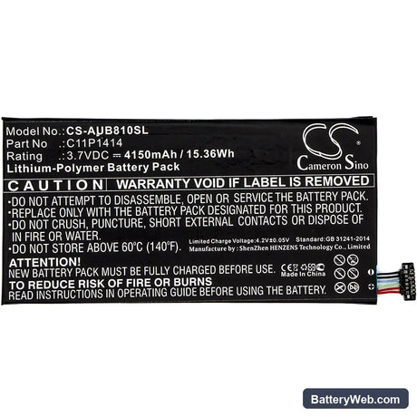 Asus ZenPad 8.0 Power Case Replacement Battery, 3.7V, 4150mAh, Li-Polymer 3