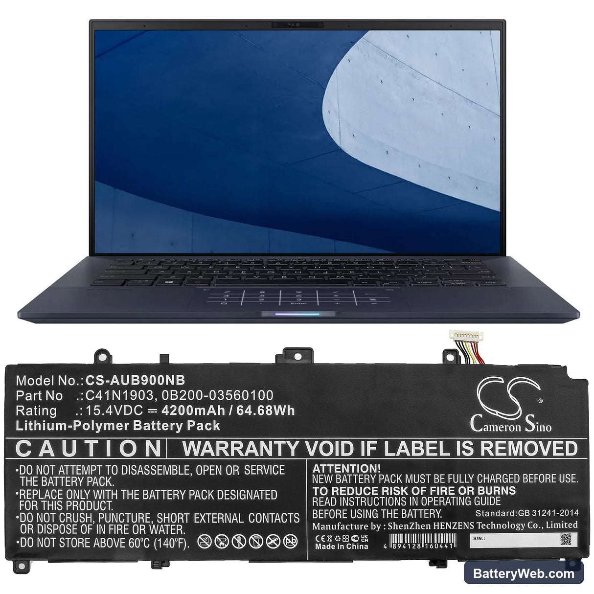 Asus ExpertBook B9450 Replacement Battery, 15.4V, 4200mAh, Li-Polymer 5