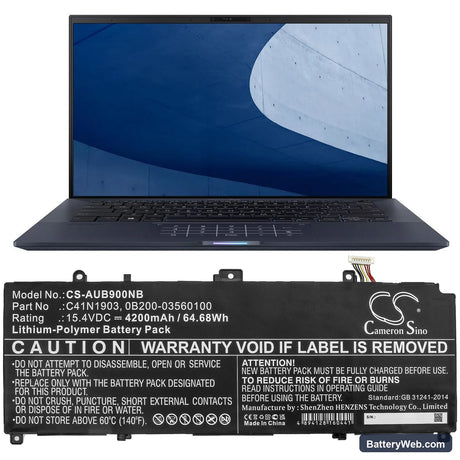 Asus ExpertBook B9450 Replacement Battery, 15.4V, 4200mAh, Li-Polymer 5