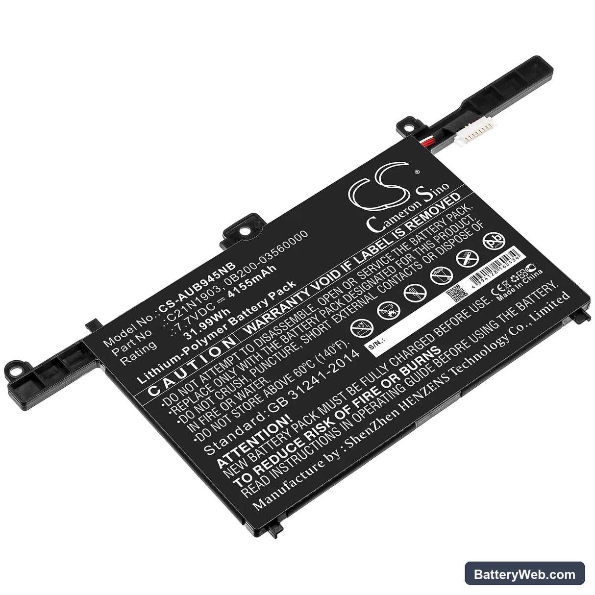 Asus B9450FA Replacement Battery, 7.7V, 4155mAh, Li-Polymer 1