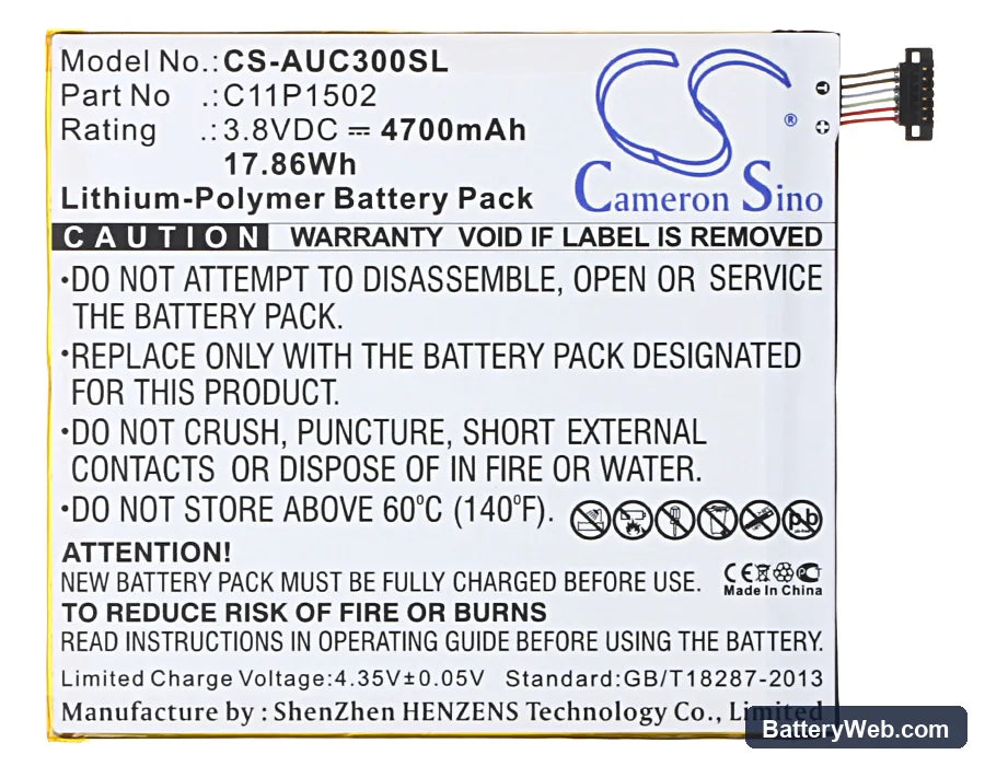 Asus ZenPad 10 Replacement Battery, 3.8V, 4700mAh, Li-Polymer 5