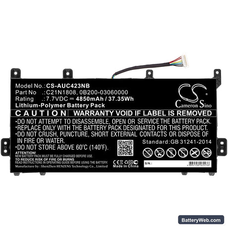 Asus C423NA-DH02 Replacement Battery, 7.7V, 4850mAh, Li-Polymer 3