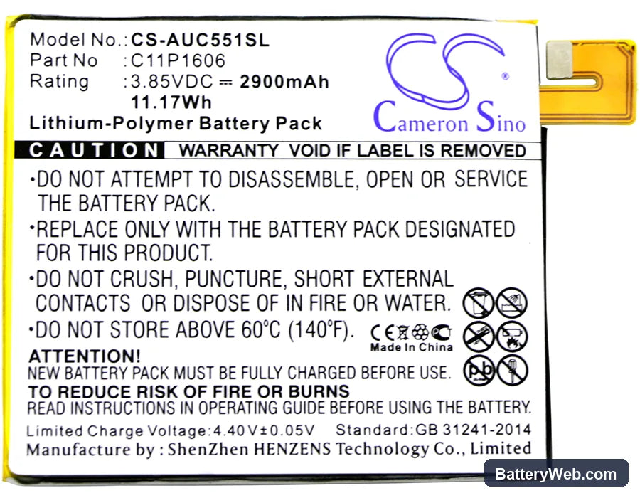 Asus ZenFone 3 Laser Replacement Battery, 3.85V, 2900mAh, Li-Polymer 3