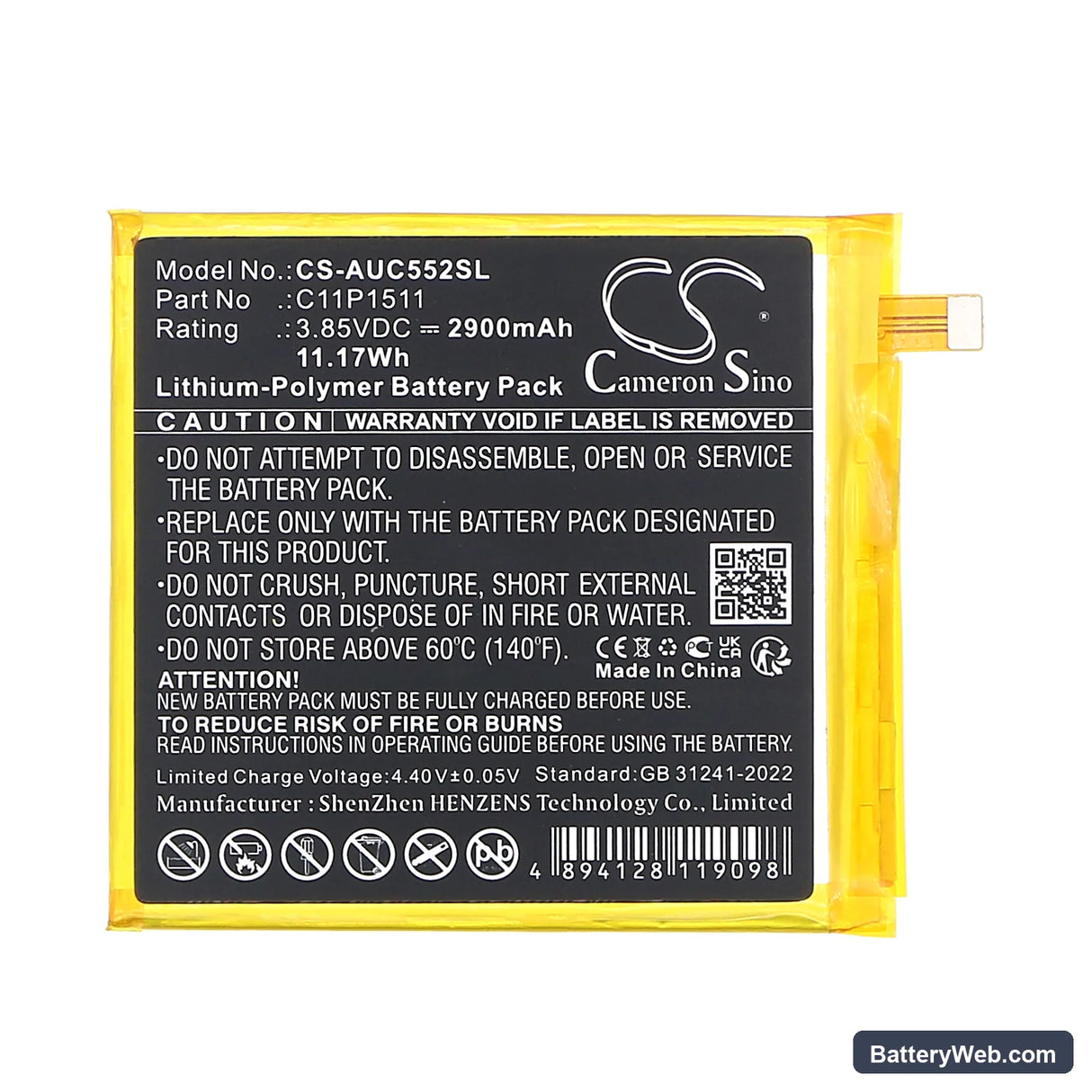 Asus ZenFone 3 Replacement Battery, 3.85V, 2900mAh, Li-Polymer 3