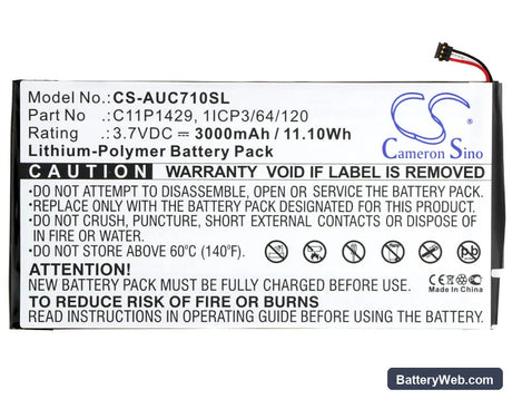 Asus Zenpad C7.0 Replacement Battery, 3.7V, 3000mAh, Li-Polymer 5