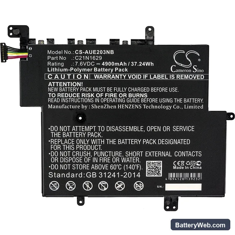 Asus E203 Replacement Battery, 7.6V, 4900mAh, Li-Polymer 3