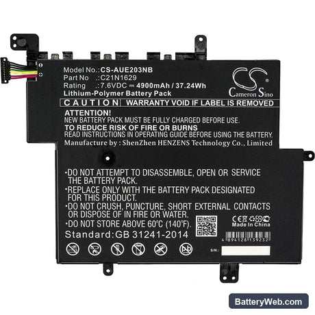Asus E203 Replacement Battery, 7.6V, 4900mAh, Li-Polymer 3