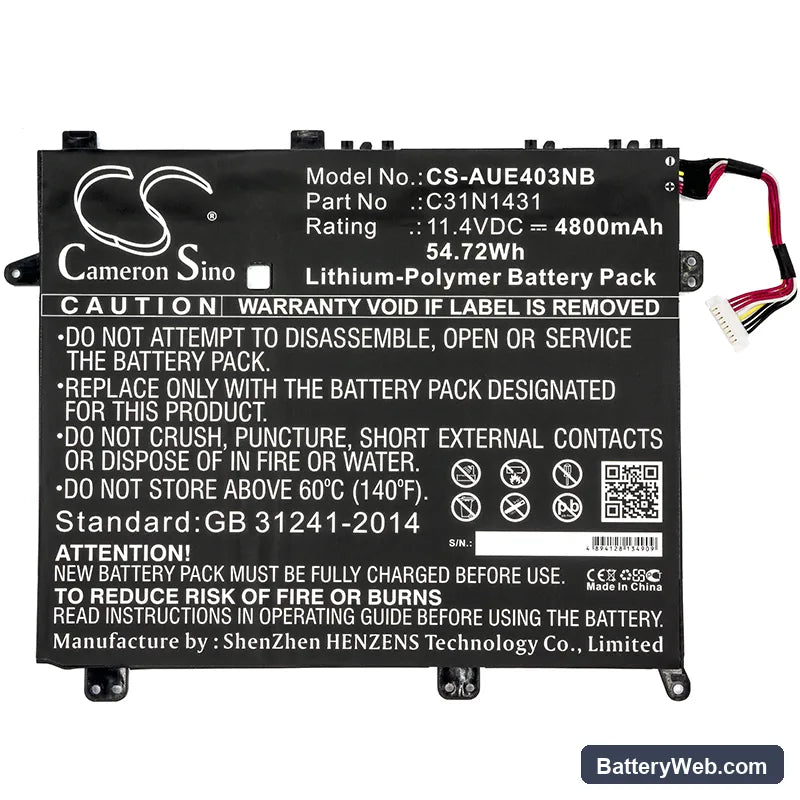 Asus Eee Book E403SA Replacement Battery, 11.4V, 4800mAh, Li-Polymer 3