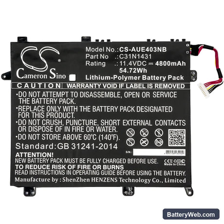 Asus Eee Book E403SA Replacement Battery, 11.4V, 4800mAh, Li-Polymer 3