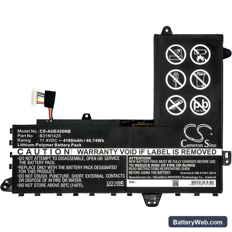 Asus EeeBook E402MA Replacement Battery, 11.4V, 4100mAh, Li-Polymer 3