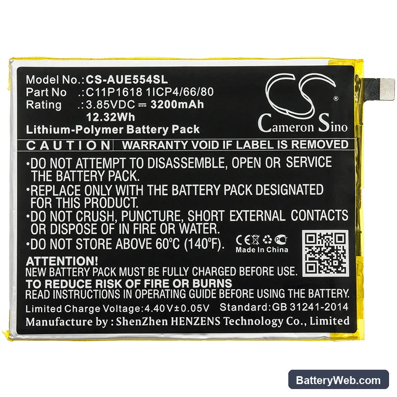 Asus ZenFone 4 Replacement Battery, 3.85V, 3200mAh, Li-Polymer 3