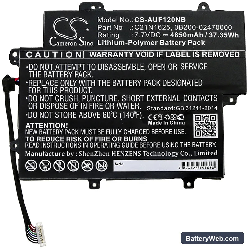 Asus VivoBook Flip 12 TP203NA-BP034TS Replacement Battery, 7.7V, 4850mAh, Li-Polymer 3