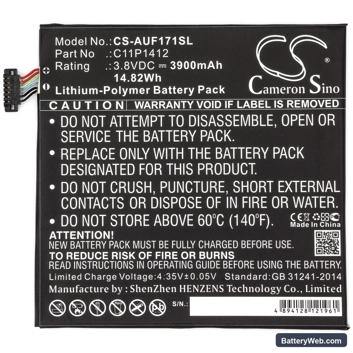 Asus Fonepad 7 FE171MG Replacement Battery, 3.8V, 3900mAh, Li-Polymer 3
