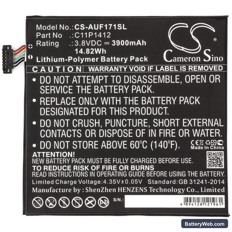 Asus Fonepad 7 FE171MG Replacement Battery, 3.8V, 3900mAh, Li-Polymer 3