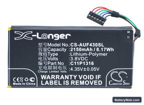 Asus Padfone mini 4.3 Replacement Battery, 3.8V, 2150mAh, Li-Polymer 1