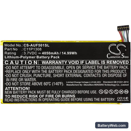 Asus Transformer Pad TF501T Replacement Battery, 3.7V, 4050mAh, Li-Polymer 3