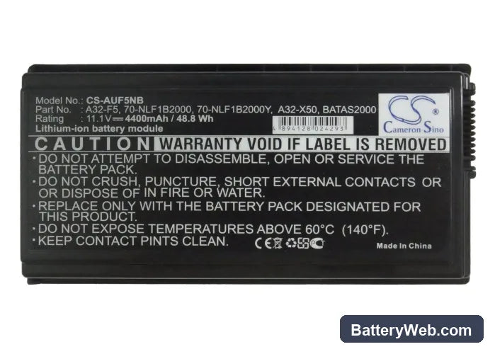Asus F5 Replacement Battery, 11.1V, 4400mAh, Li-ion 5