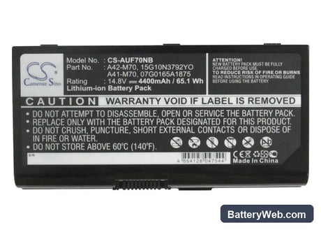 Asus F70 Replacement Battery, 14.8V, 4400mAh, Li-ion 5