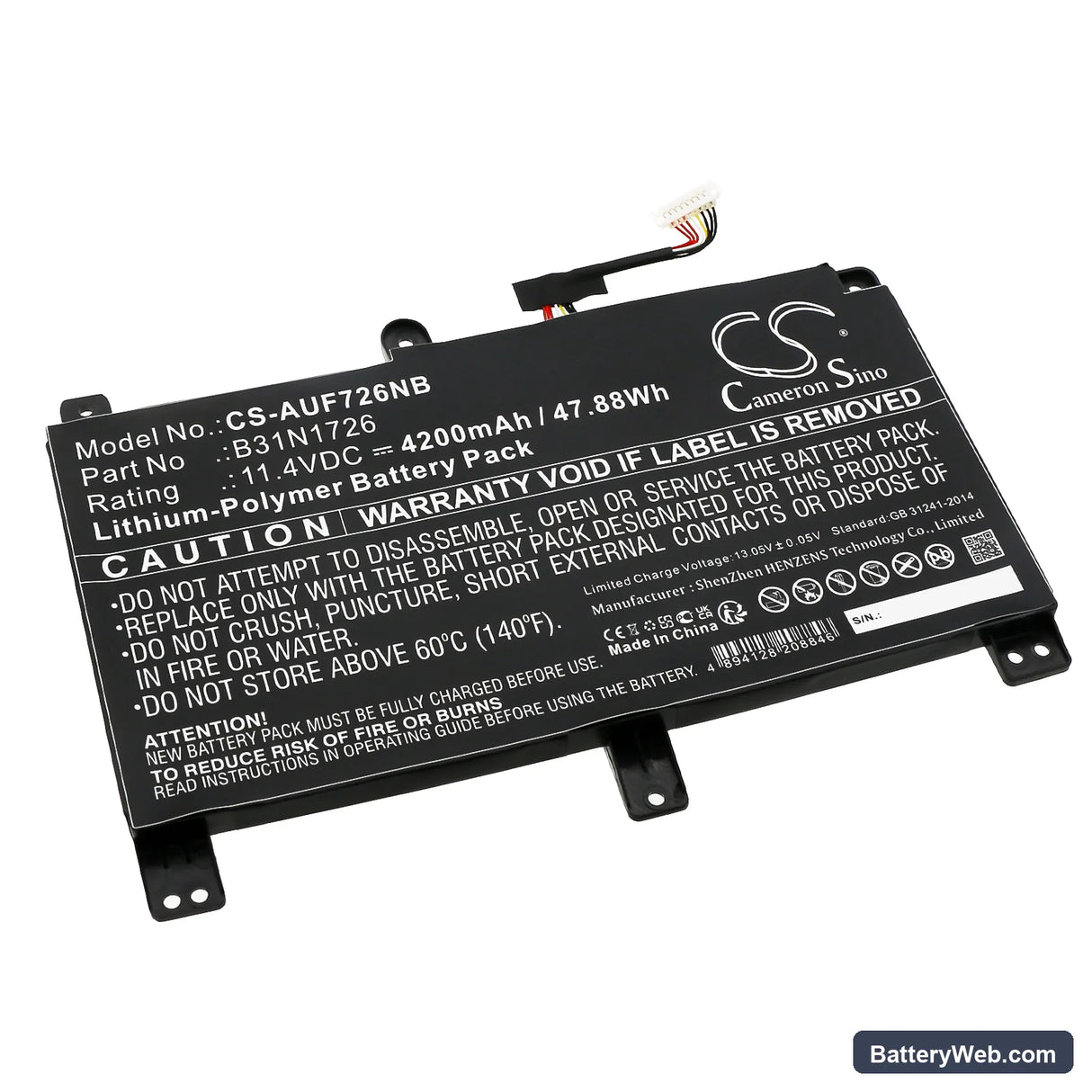 Asus FX504 Replacement Battery, 11.4V, 4200mAh, Li-Polymer 1